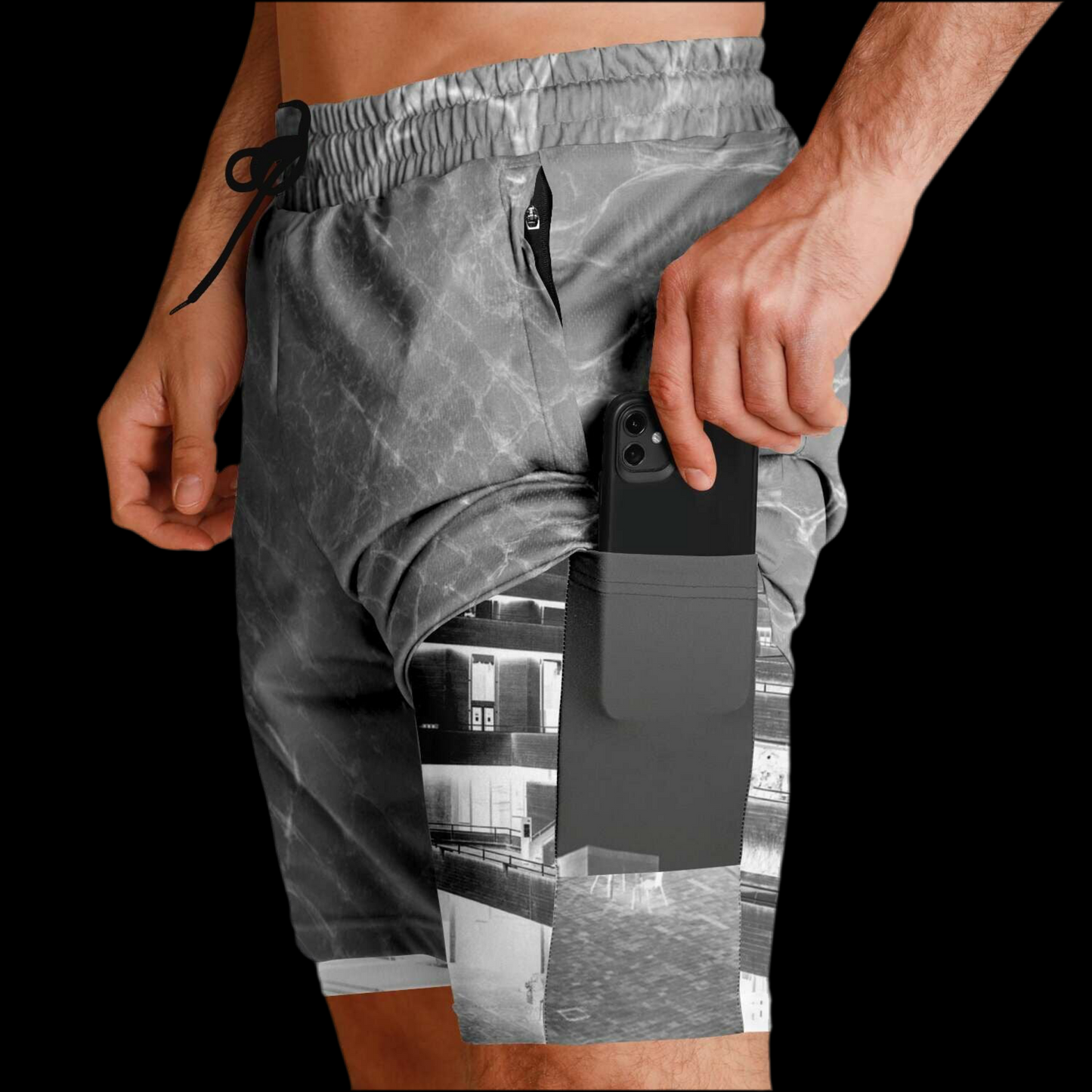 MK0KM Men's 2-in-1 Shorts GRY_PIT