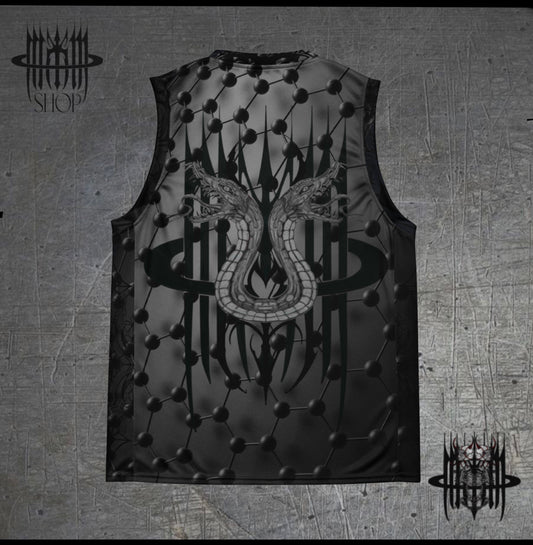 MK0KM Shadow Slam: Gray Dark Gothic Hoops basketball t-shirt DARK STORM TESLA