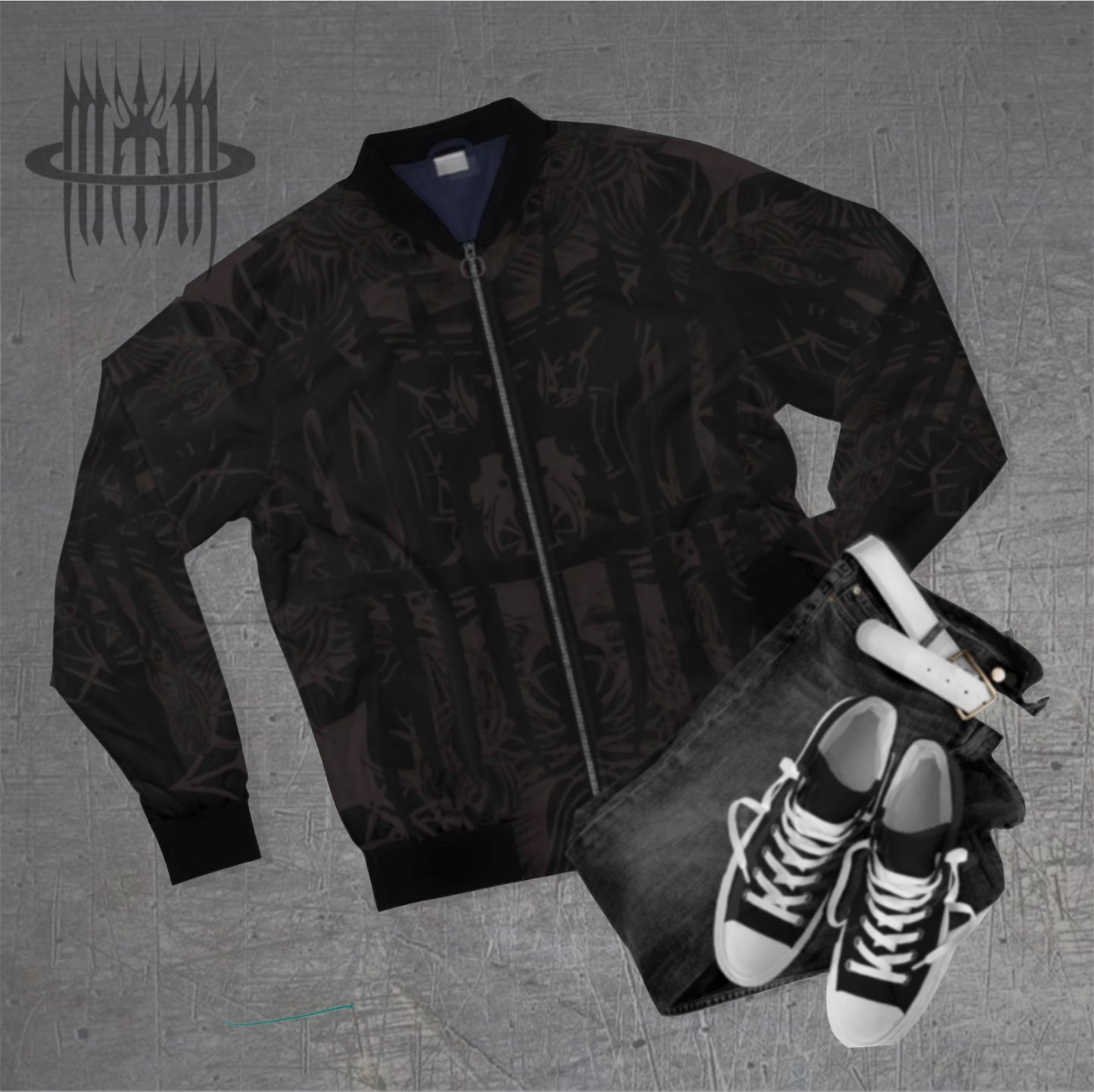 MK0KM Gothic Punk Printed Bomber Jacket - Dark Cleanse. Perfect for rave parties, stylish streetwear for every occasion! UK Style