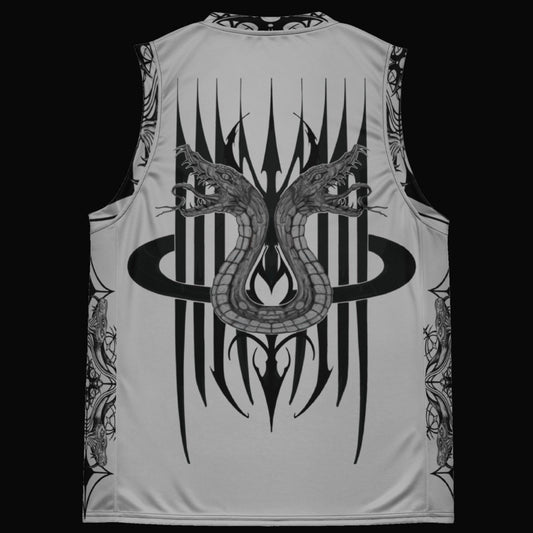 MK0KM Gray Gothic Basketball T-Shirt with Medieval Dragons