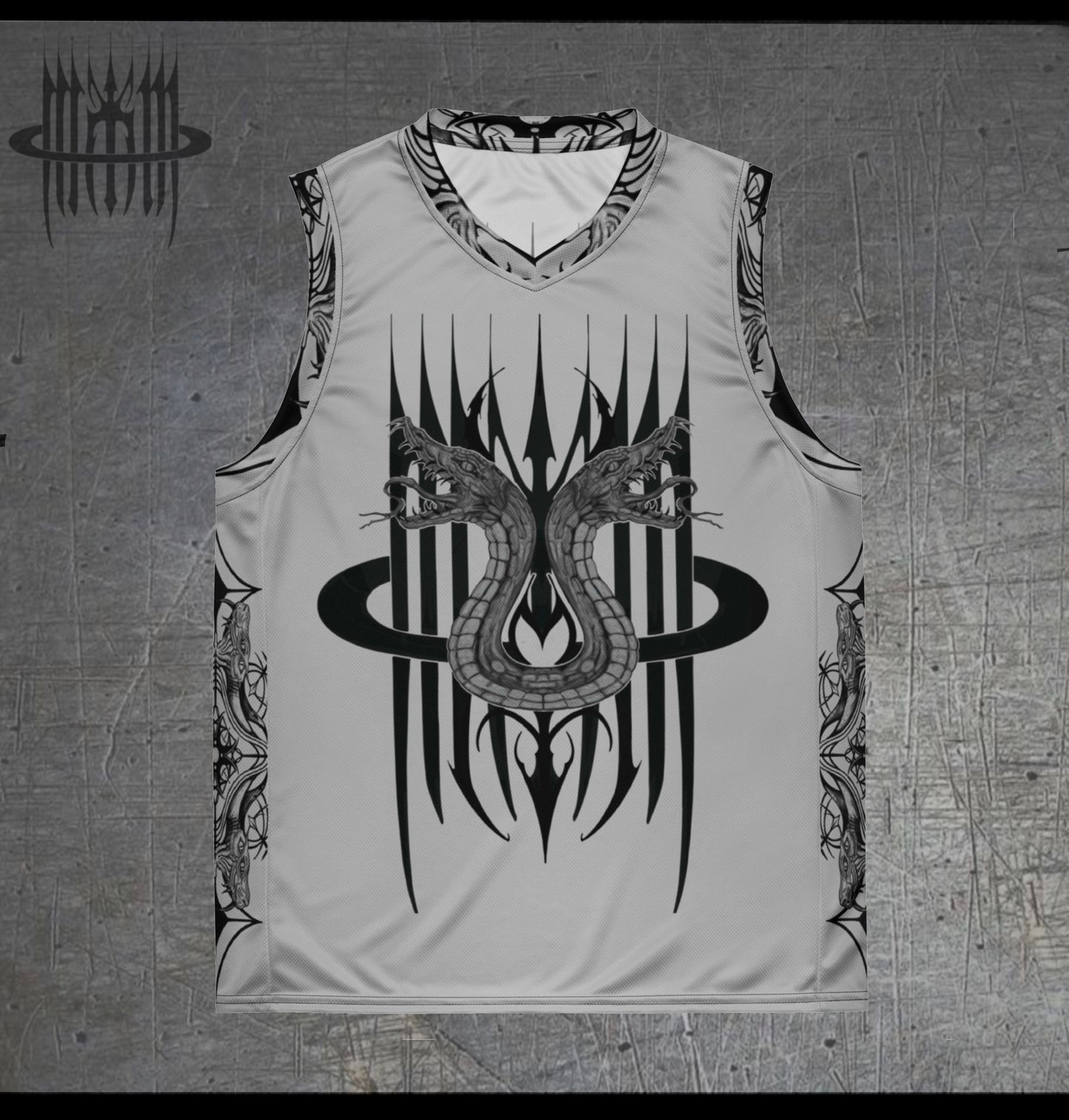 MK0KM EcoEclipse: Gray Dark Gothic Hoops Basketball T-Shirt with Medieval Dragons - Sustainable Goth Dark Fashion - Unique and Eco-Friendly