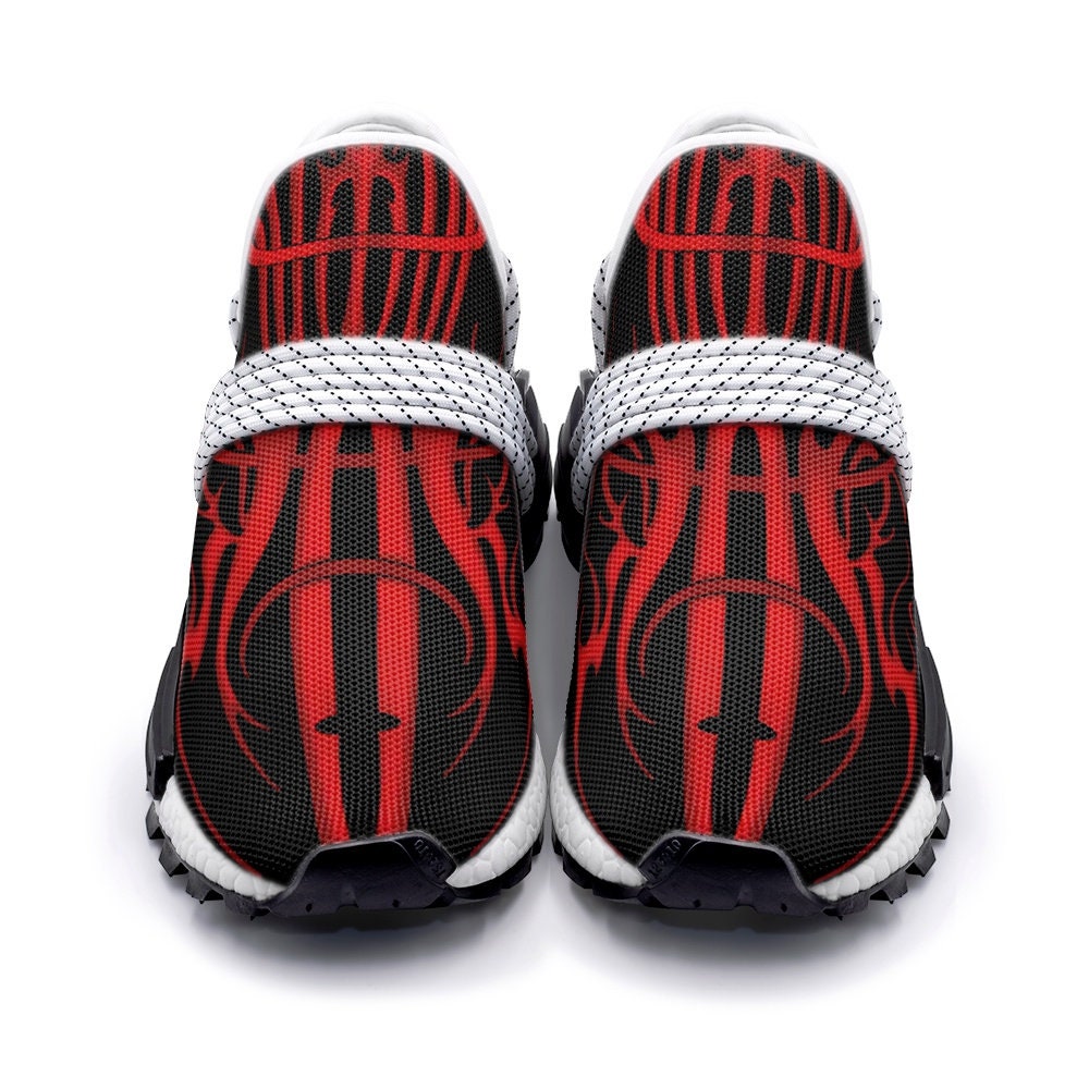 MK0KM Comfortable Eco Sustainable Unisex Sneakers - Dark Wave Goth Style in Red & Black - Ethically Produced Footwear - Brutal Rave Swag “