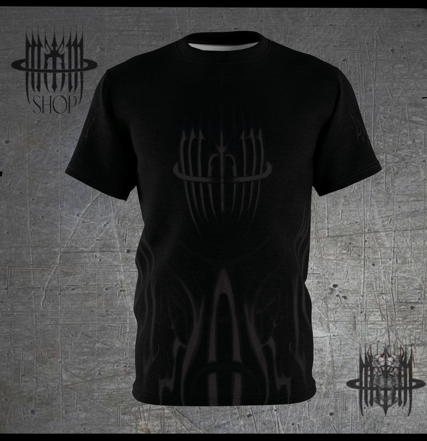 MK0KM Unisex Cut & Sew Tee (AOP) FLM_GRY_BLK