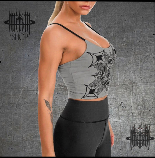 MK0KM Vintage Chic: Gothic Elegance, Comfort, and 4 Sphinx Cats on the Cross. Unique Women's Camisole for a Darkly Stylish Statement