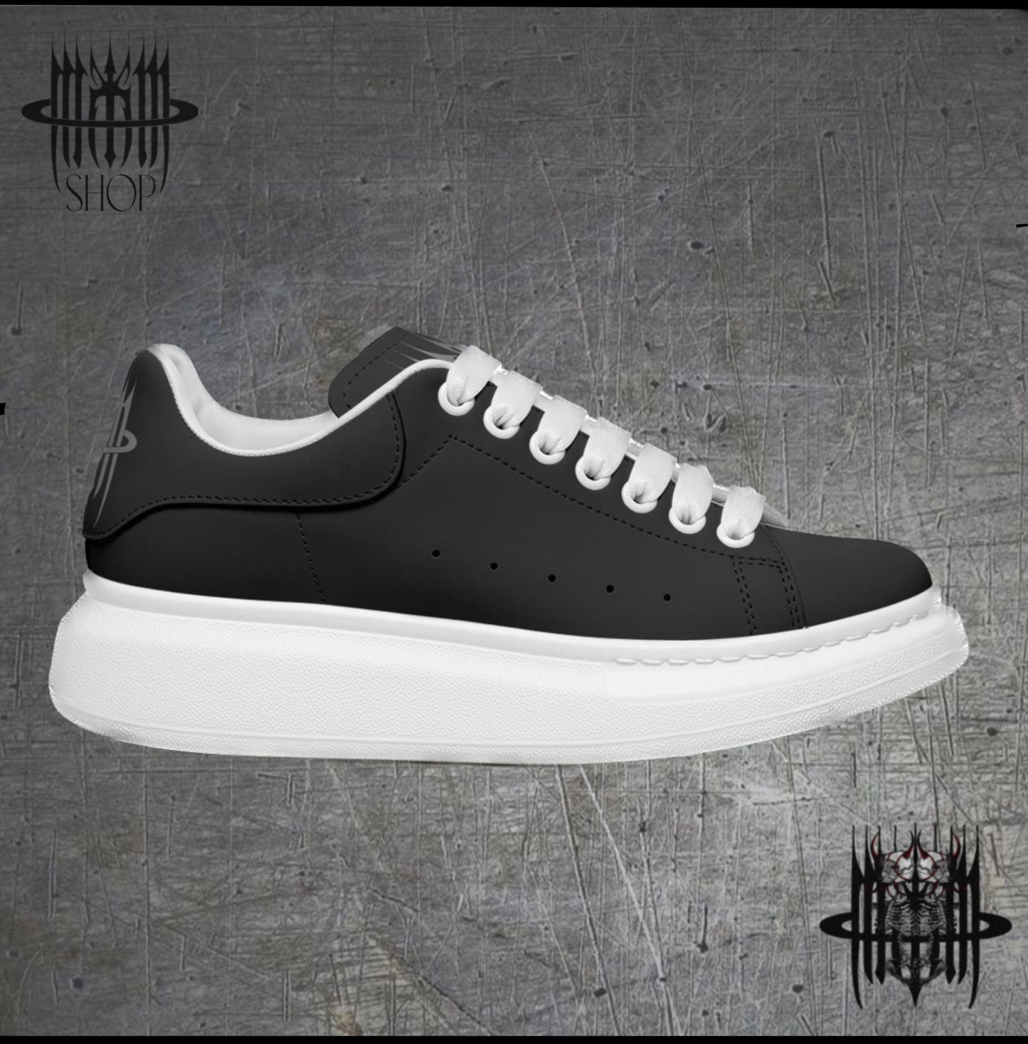 MK0KM Unisex Non Slip Lace Up Leather Sneakers