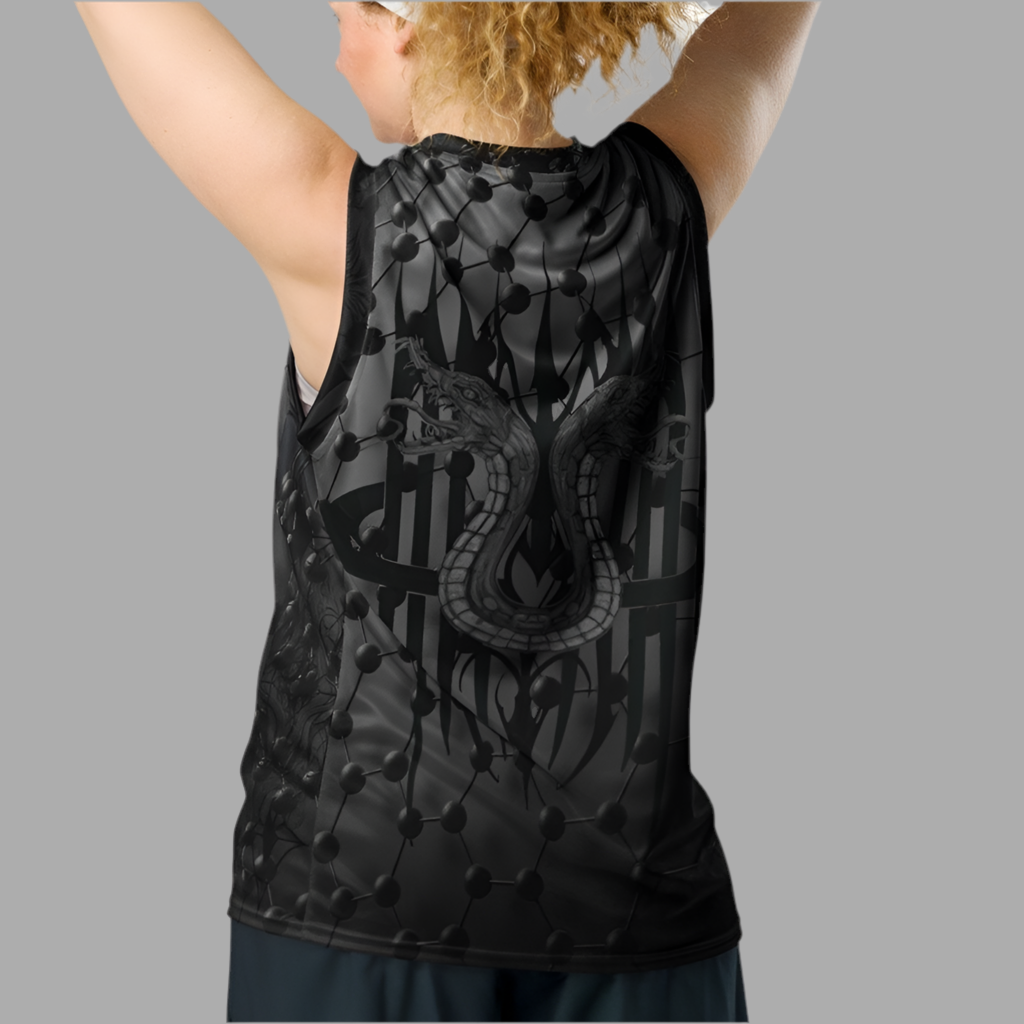 MK0KM Shadow Slam: Gray Dark Gothic Hoops basketball t-shirt DARK STORM TESLA