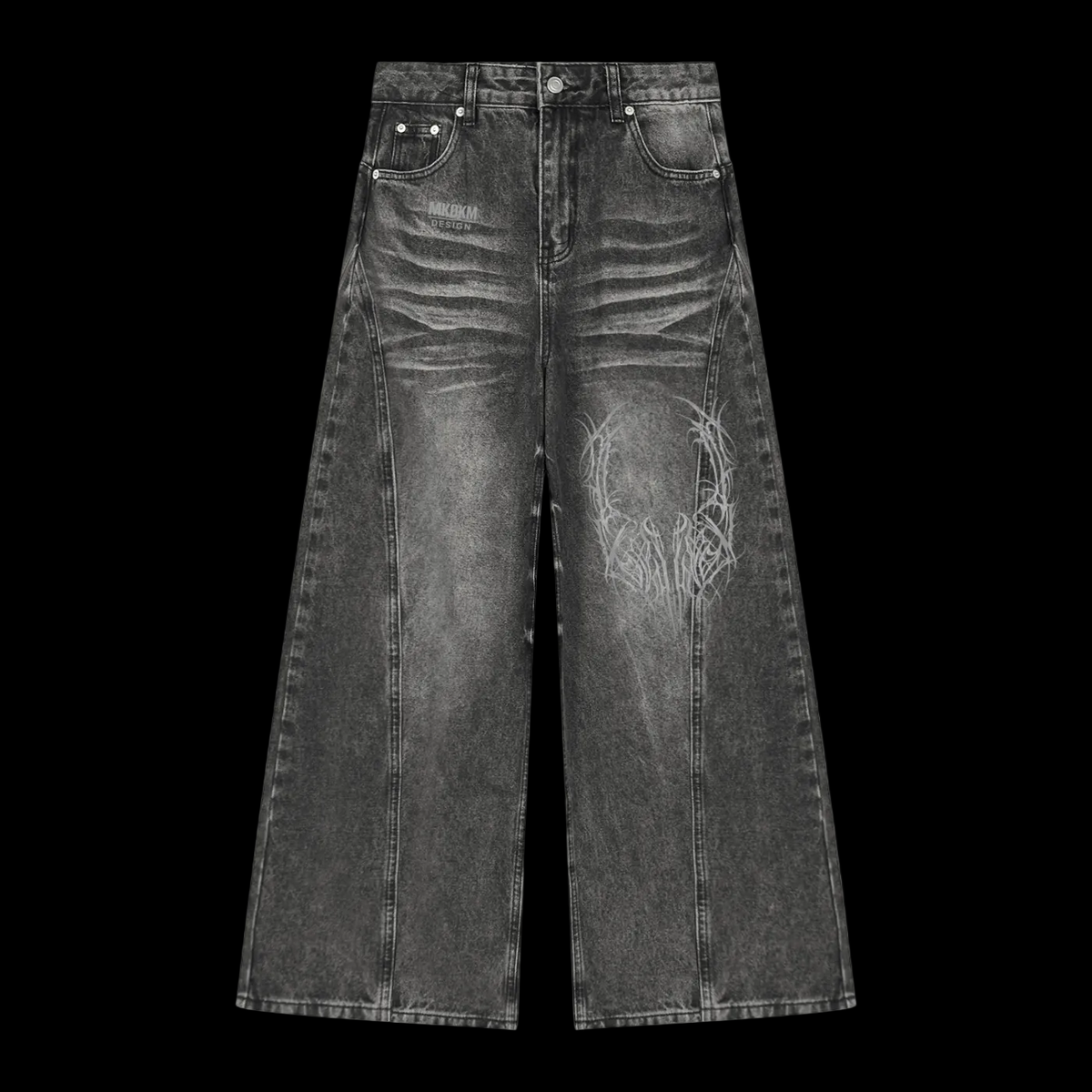 MK0KM Women’s Vintage Wash Wide Leg Denim Jeans