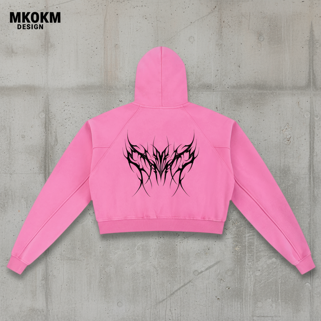 MK0KM Snow Washed Cropped Hoodie