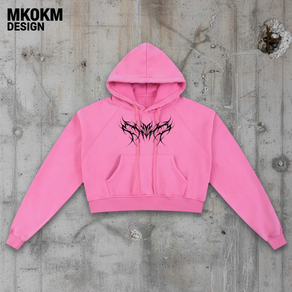 MK0KM Snow Washed Cropped Hoodie