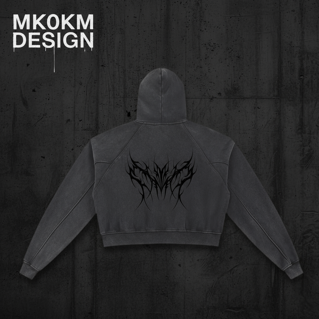 MK0KM Snow Washed Cropped Hoodie