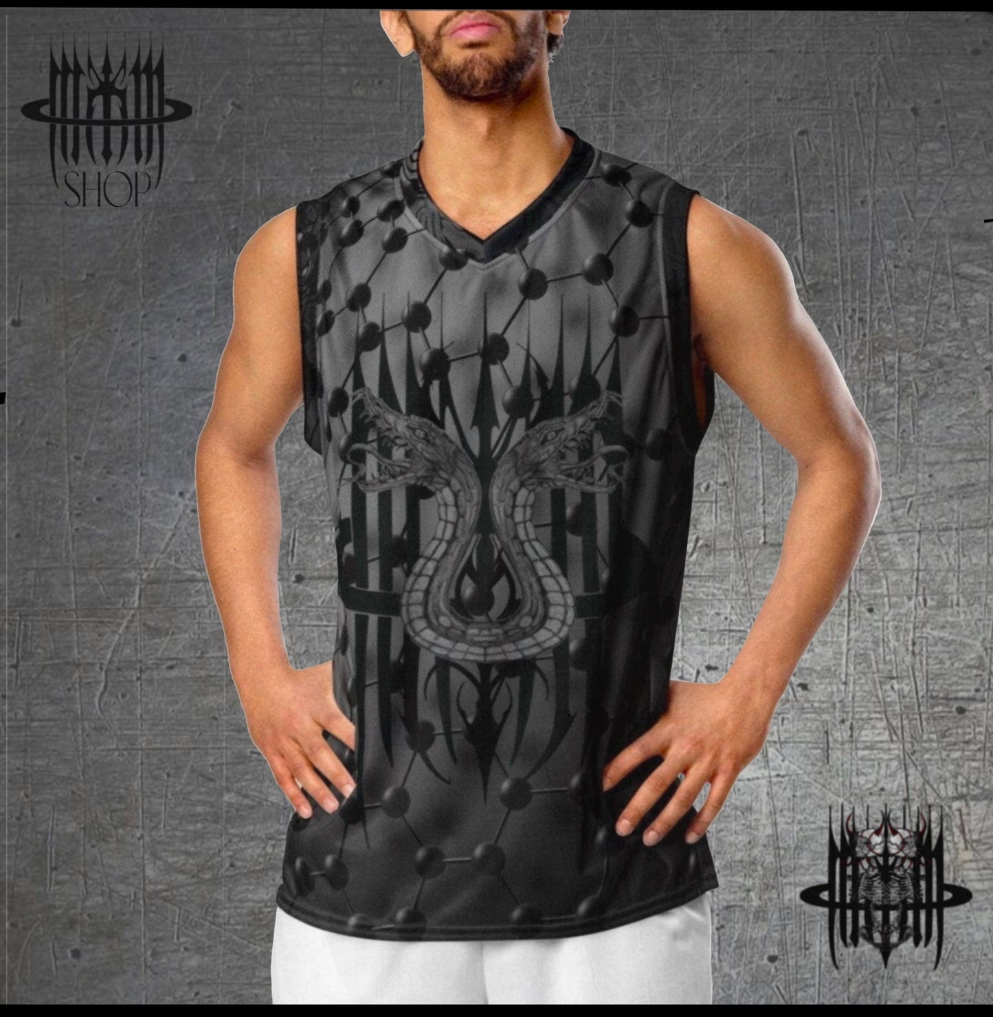 MK0KM Shadow Slam: Gray Dark Gothic Hoops basketball t-shirt DARK STORM TESLA