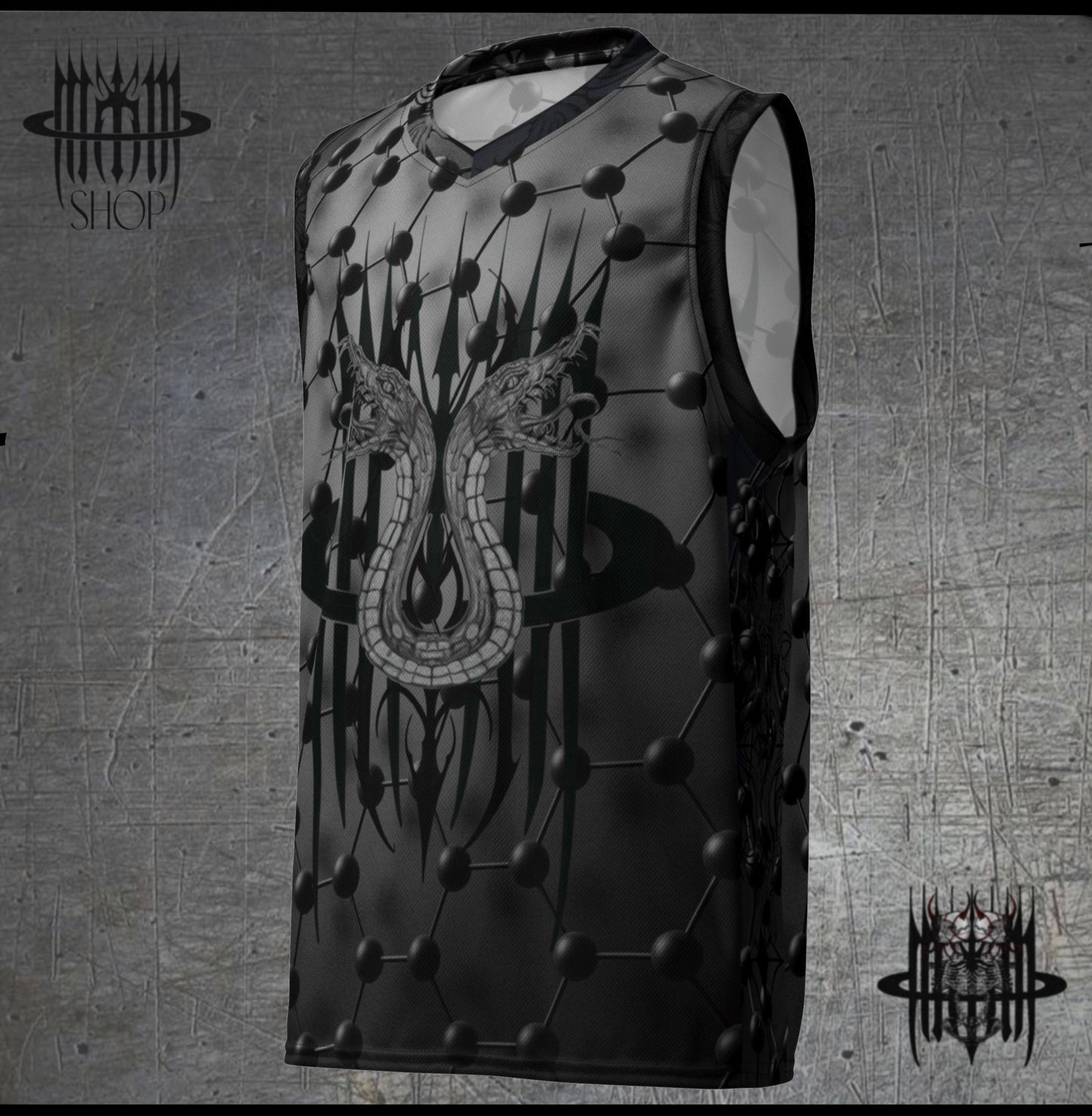MK0KM Shadow Slam: Gray Dark Gothic Hoops basketball t-shirt DARK STORM TESLA