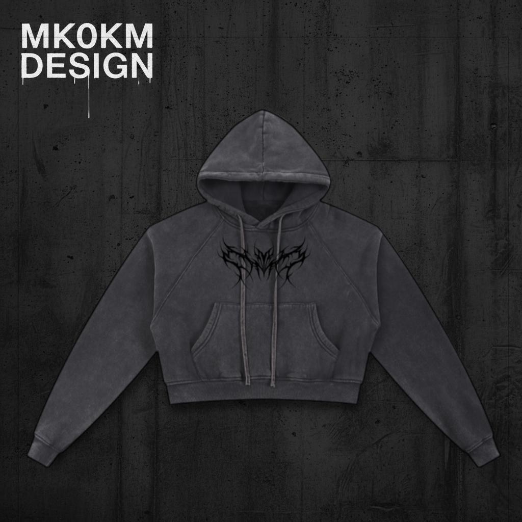 MK0KM Snow Washed Cropped Hoodie