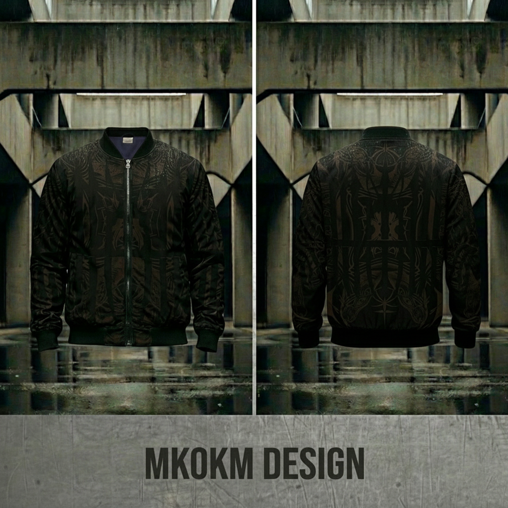 MK0KM  Gothic Punk Printed Bomber Jacket - Dark Cleanse. Perfect for rave parties, stylish streetwear for every occasion! UK Style