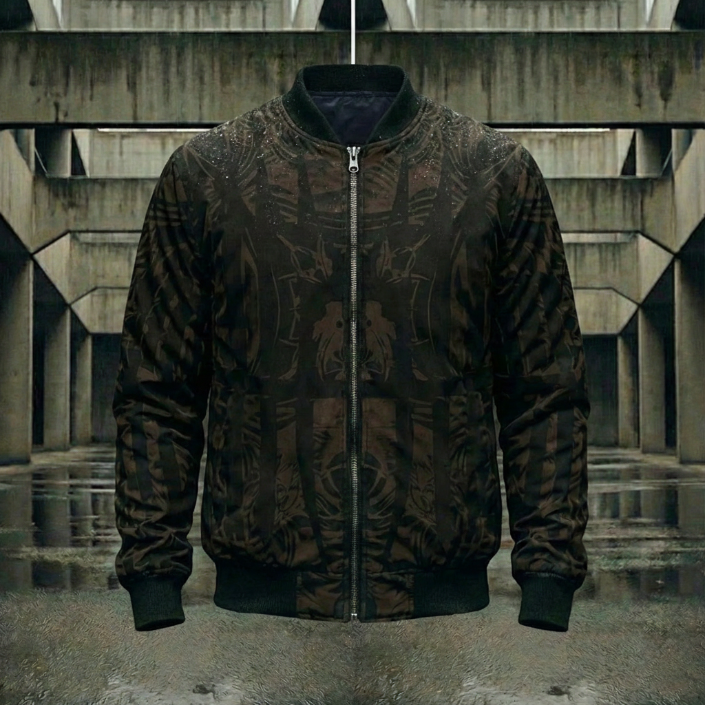 MK0KM  Gothic Punk Printed Bomber Jacket - Dark Cleanse. Perfect for rave parties, stylish streetwear for every occasion! UK Style