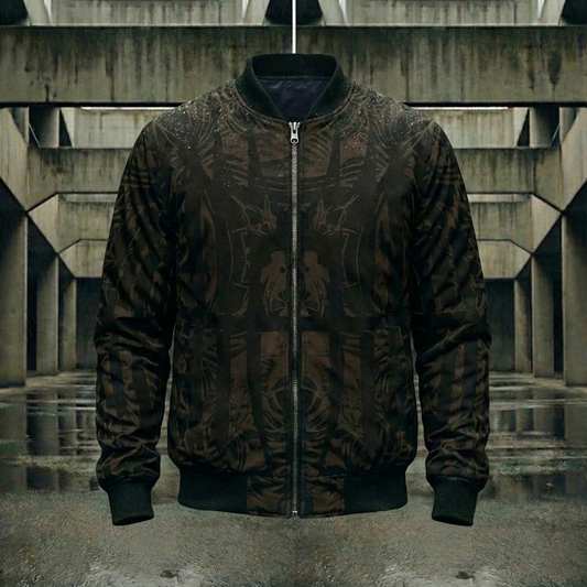 MK0KM  Gothic Punk Printed Bomber Jacket - Dark Cleanse. Perfect for rave parties, stylish streetwear for every occasion! UK Style