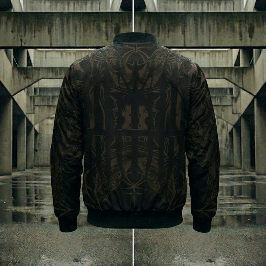 MK0KM  Gothic Punk Printed Bomber Jacket - Dark Cleanse. Perfect for rave parties, stylish streetwear for every occasion! UK Style