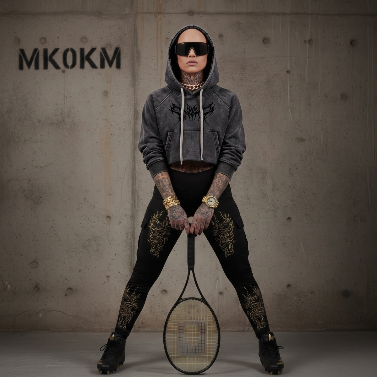 MK0KM Snow Washed Cropped Hoodie GRX black