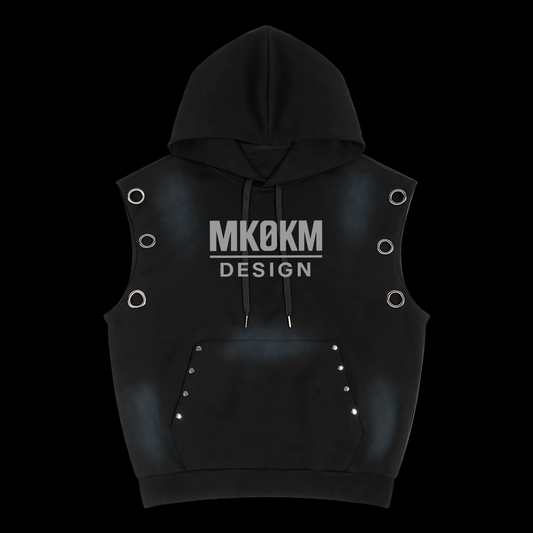 MK0KM Unisex Vintage Wash Sun Fade Sleeveless Hoodie