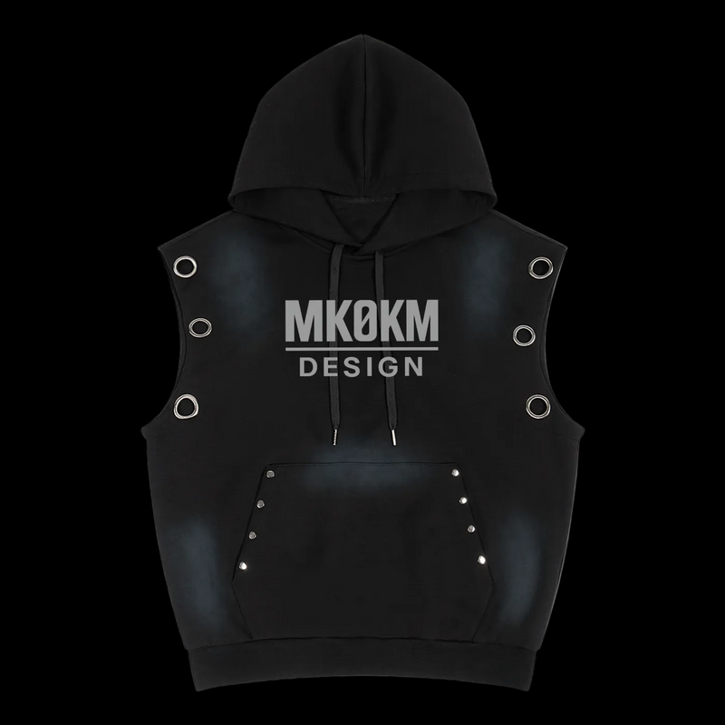 MK0KM Unisex Vintage Wash Sun Fade Sleeveless Hoodie