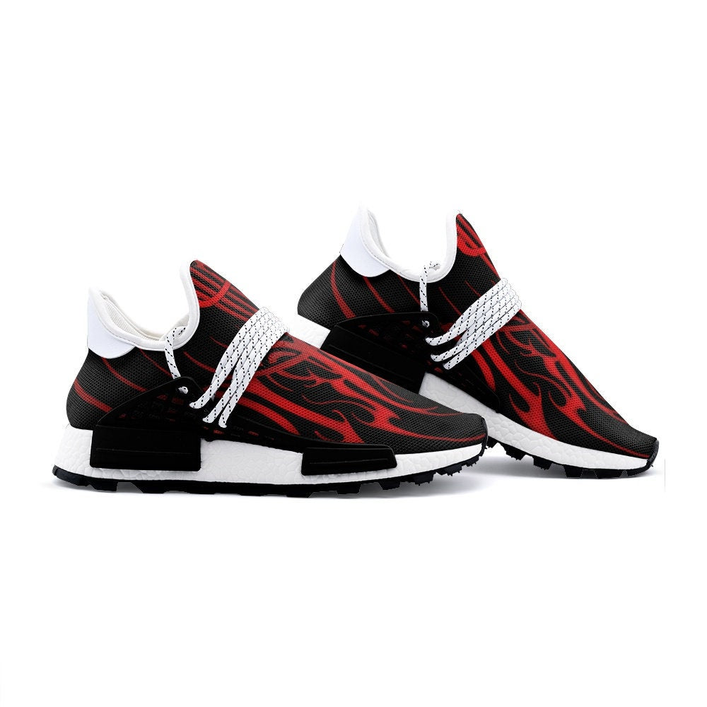 MK0KM Comfortable Eco Sustainable Unisex Sneakers - Dark Wave Goth Style in Red & Black - Ethically Produced Footwear - Brutal Rave Swag “