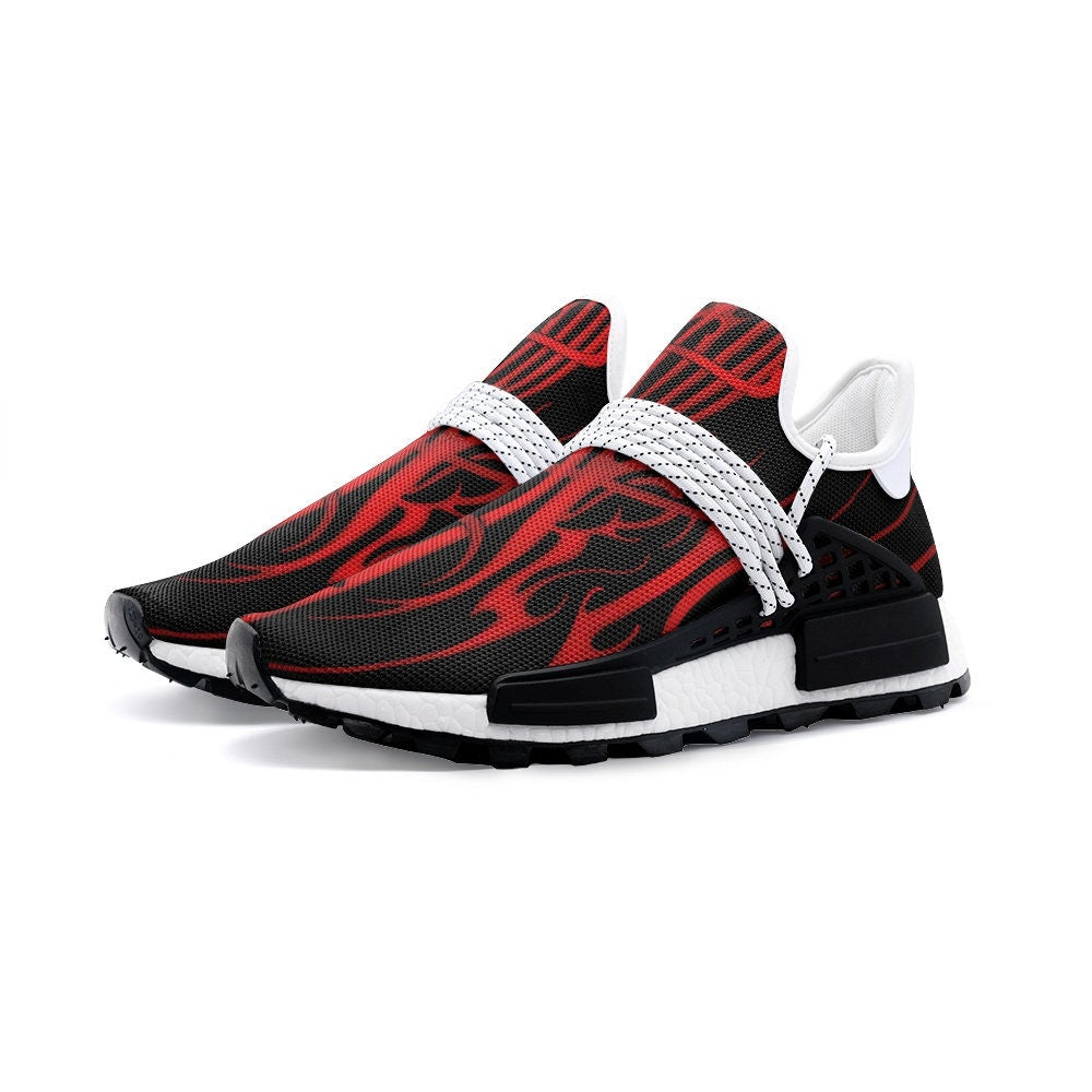 MK0KM Comfortable Eco Sustainable Unisex Sneakers - Dark Wave Goth Style in Red & Black - Ethically Produced Footwear - Brutal Rave Swag “