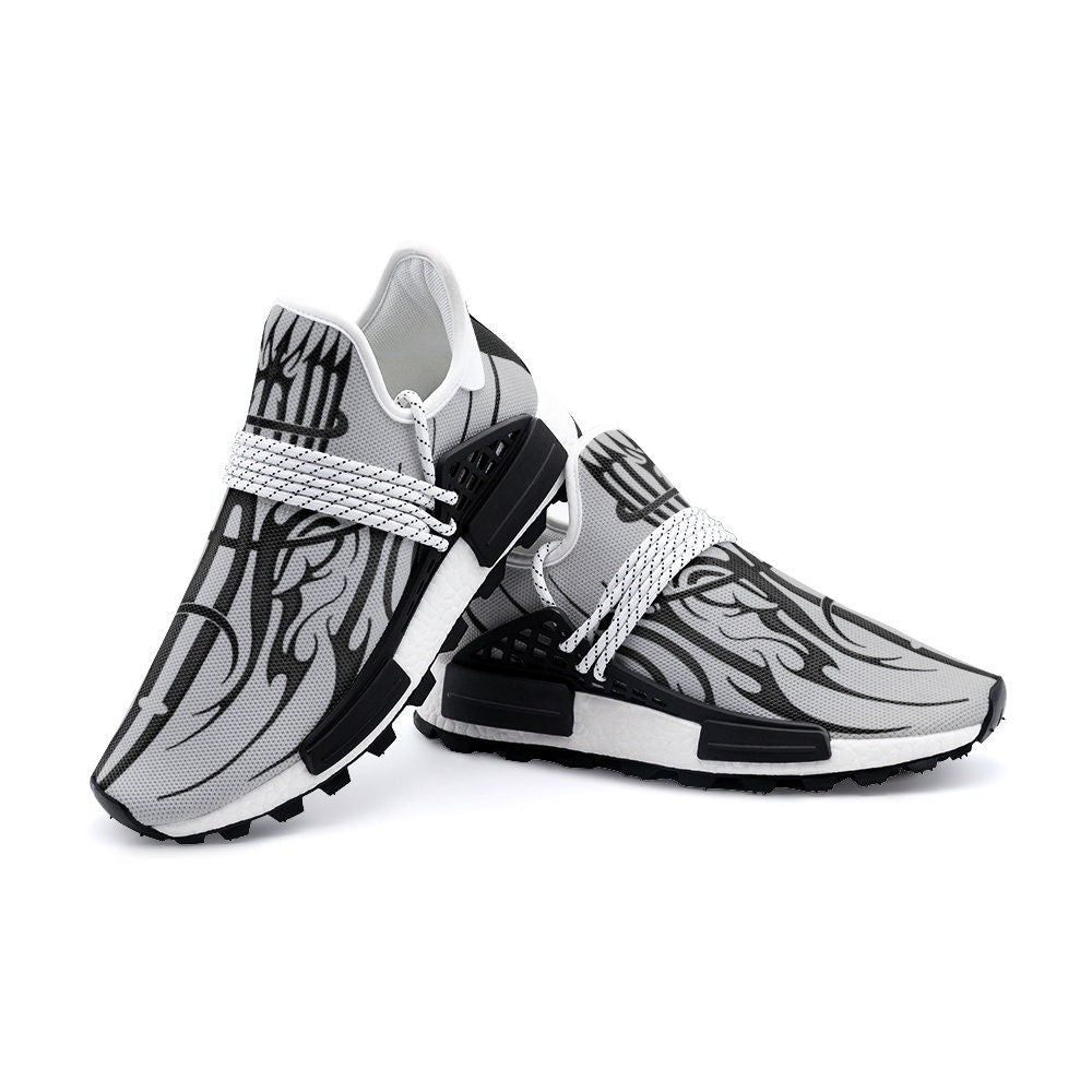 MK0KM Comfortable Eco Sustainable Unisex Sneakers - Dark Wave Goth Style in Grey & Black - Ethically Produced Footwear - Brutal Rave