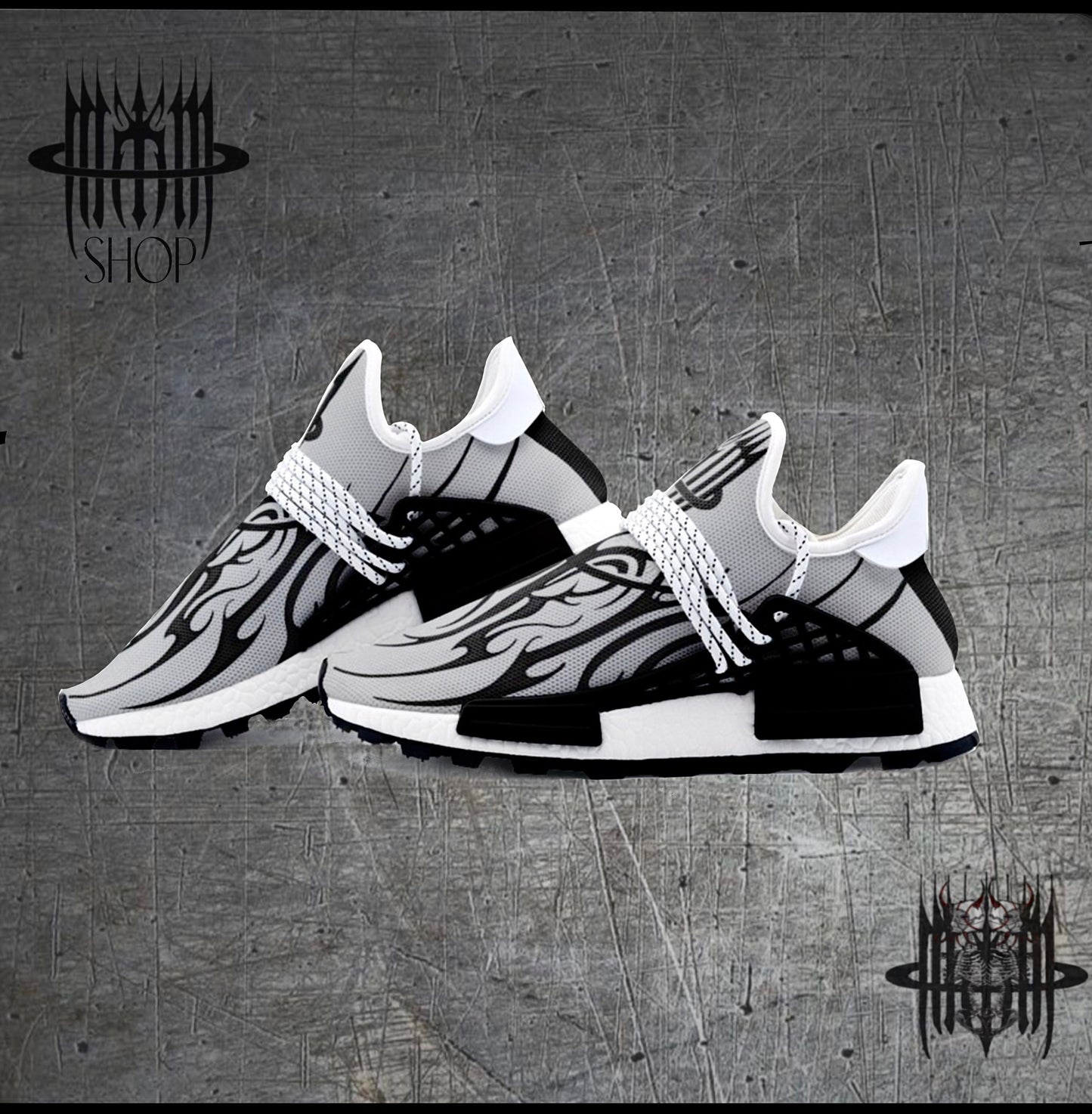 MK0KM Comfortable Eco Sustainable Unisex Sneakers - Dark Wave Goth Style in Grey & Black - Ethically Produced Footwear - Brutal Rave