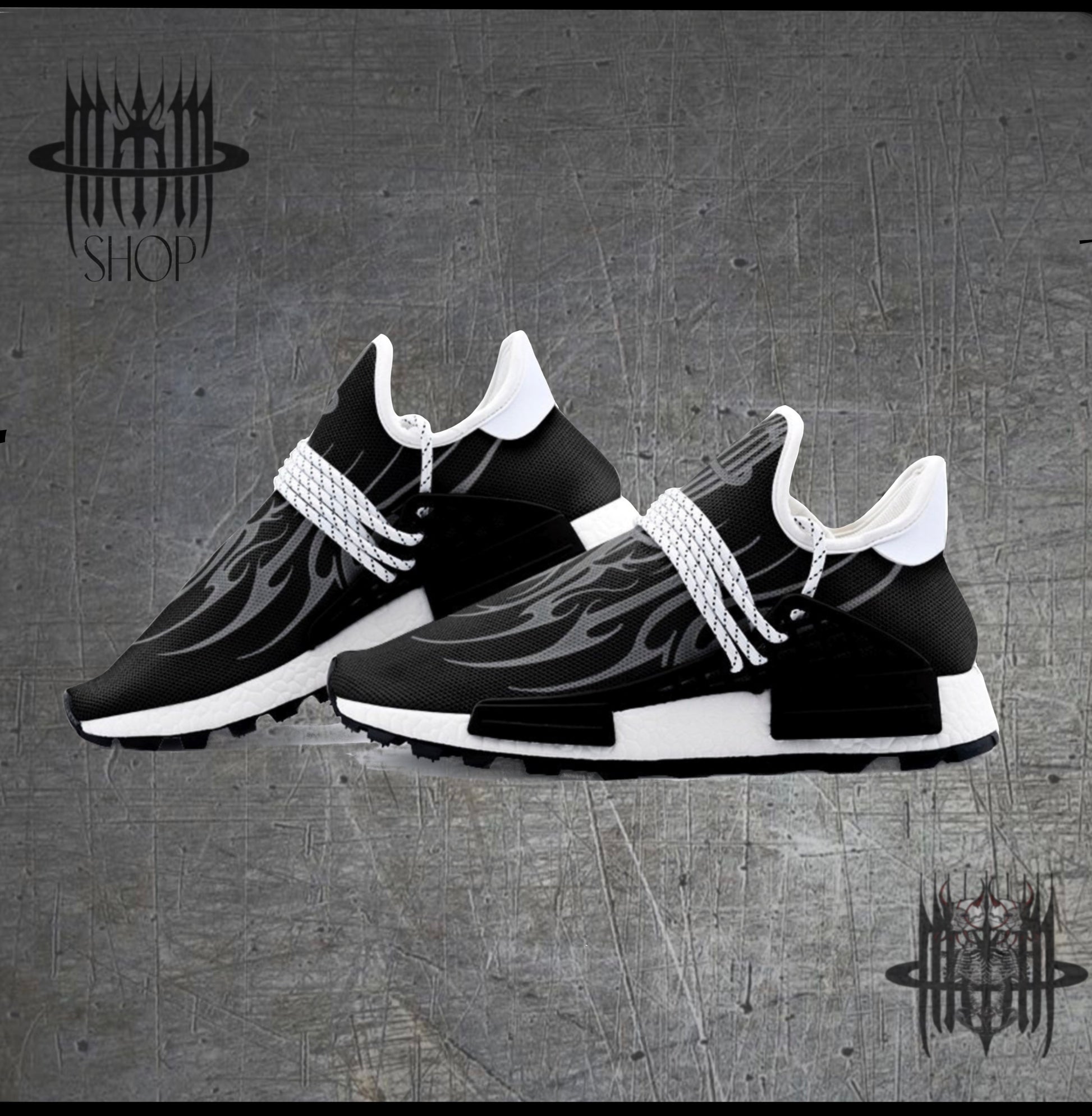 MK0KM Comfortable Eco sustainable Unisex Sneakers - Dark Wave Goth Style in Black & Grey - Ethically Footwear - Brutal Rave