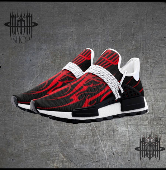 MK0KM Comfortable Eco Sustainable Unisex Sneakers - Dark Wave Goth Style in Red & Black - Ethically Produced Footwear - Brutal Rave Swag “