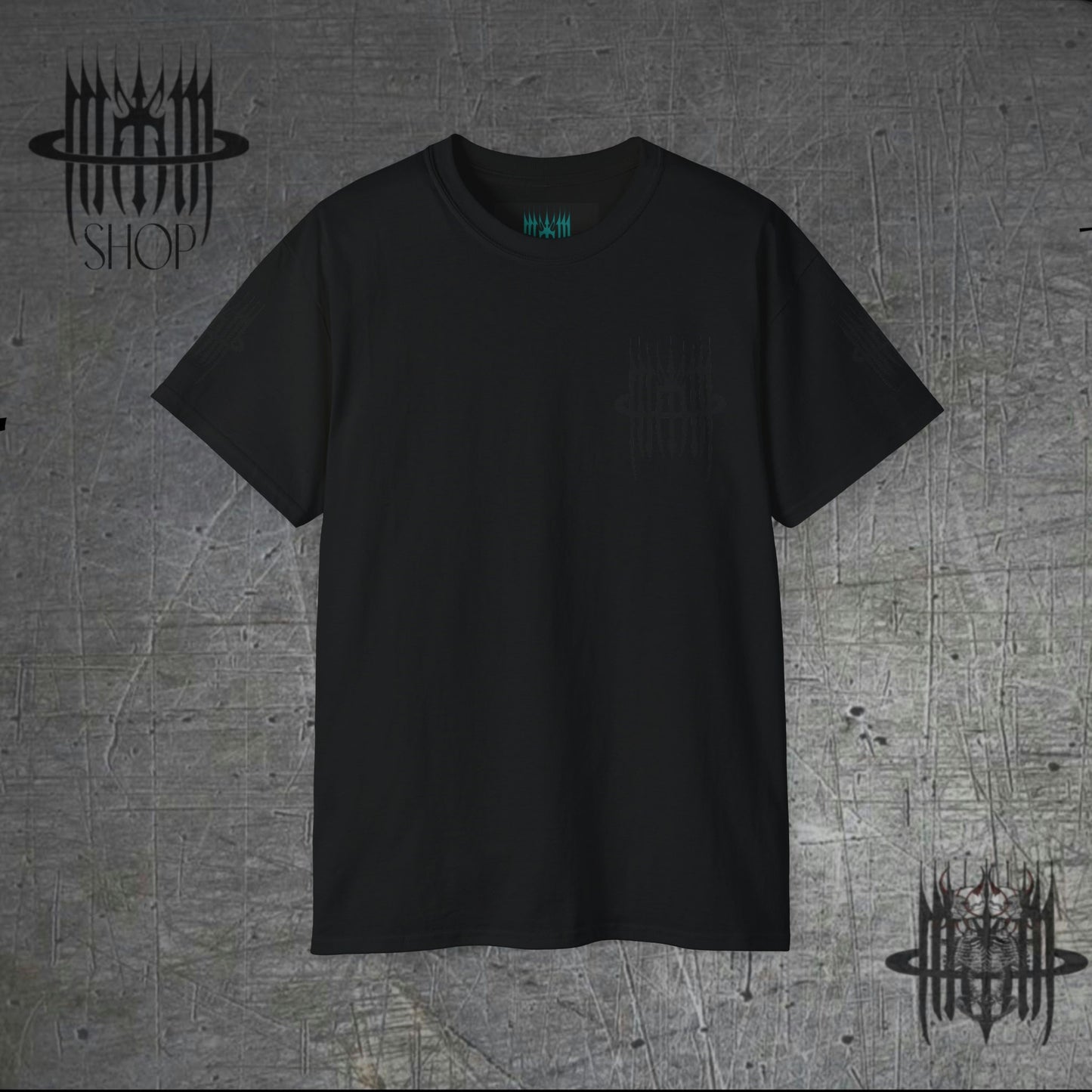 MK0KM Black Ultra Cotton Eco-Dark Goth Streetwear Unique Style in Black-on-Black Sustainable Fashion with a Mysterious and Refined Edge!