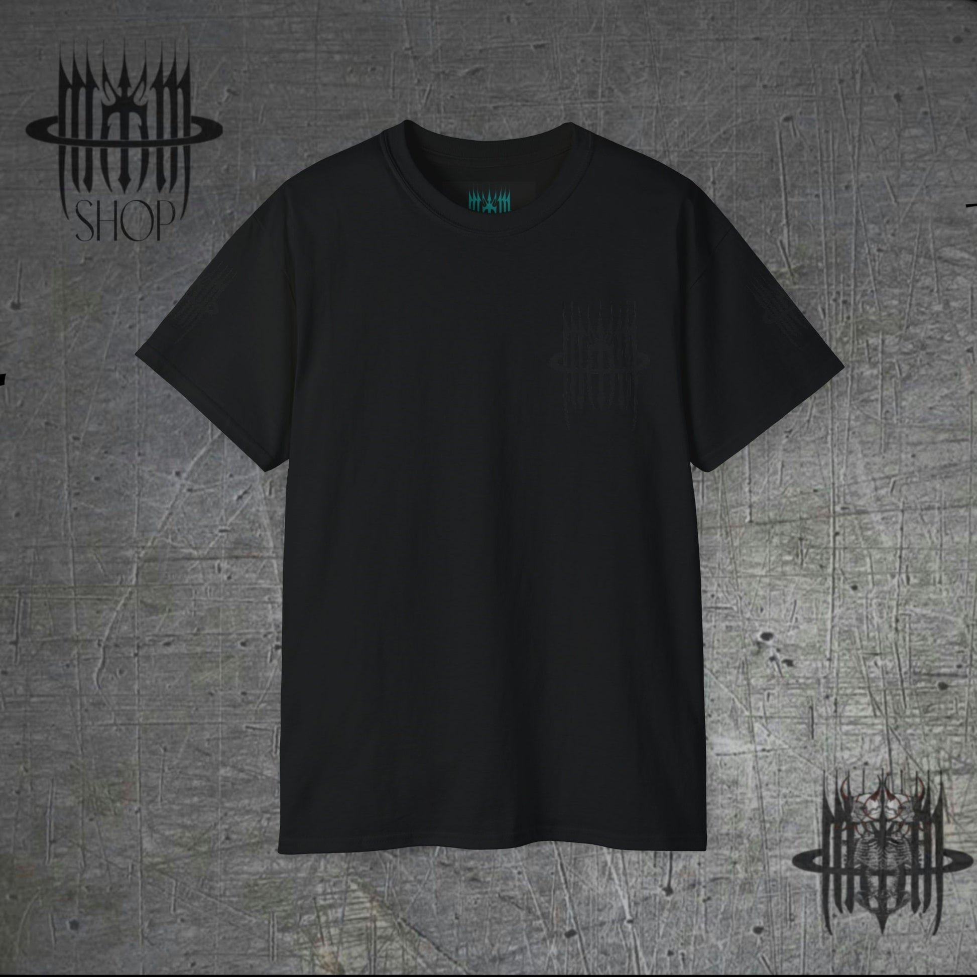 MK0KM Black Ultra Cotton Eco-Dark Goth Streetwear Unique Style in Black-on-Black Sustainable Fashion with a Mysterious and Refined Edge!