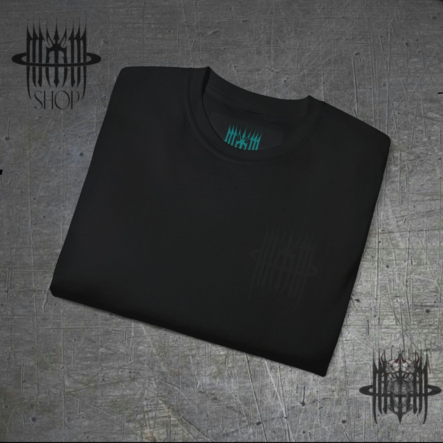 MK0KM Black Ultra Cotton Eco-Dark Goth Streetwear Unique Style in Black-on-Black Sustainable Fashion with a Mysterious and Refined Edge!