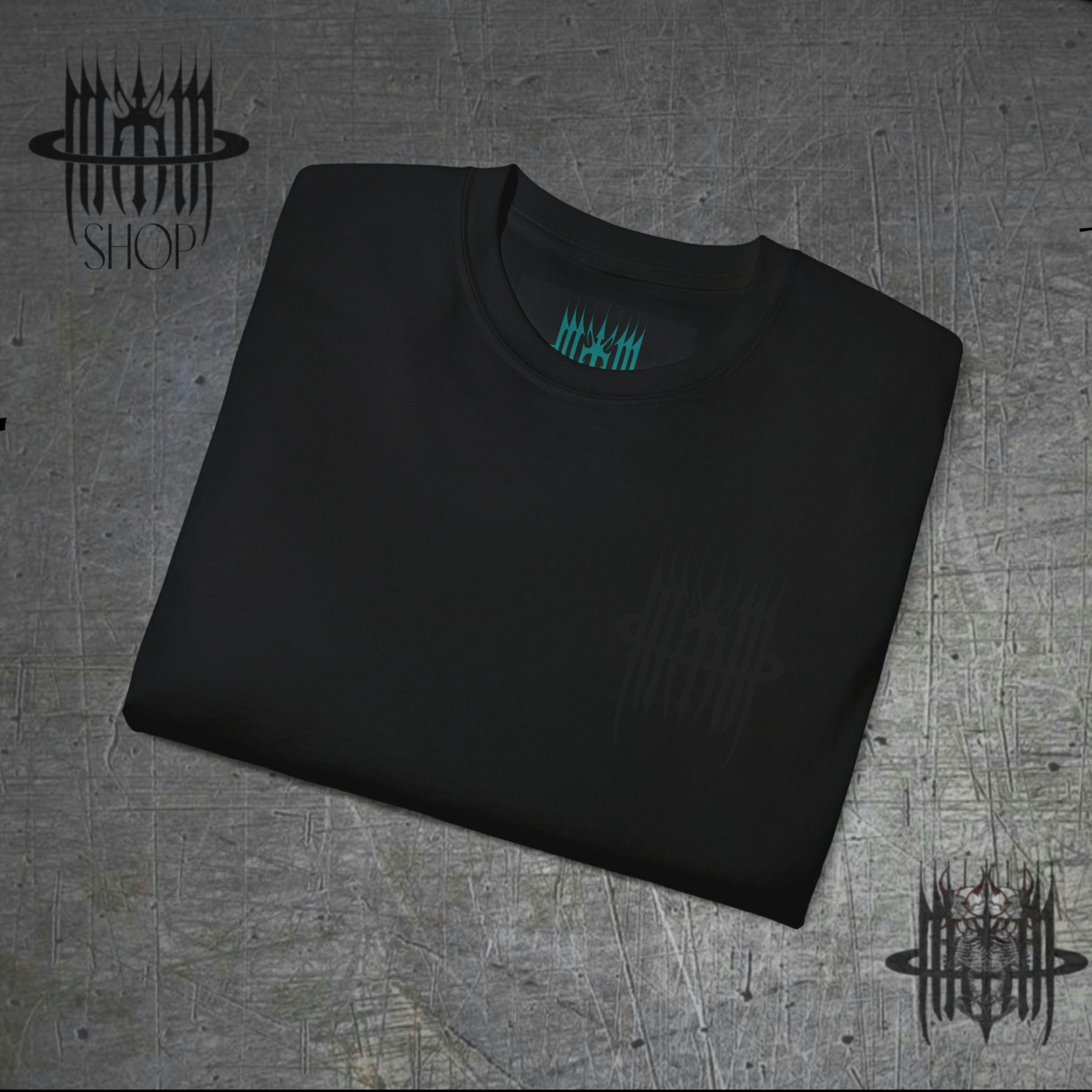 MK0KM Black Ultra Cotton Eco-Dark Goth Streetwear Unique Style in Black-on-Black Sustainable Fashion with a Mysterious and Refined Edge!