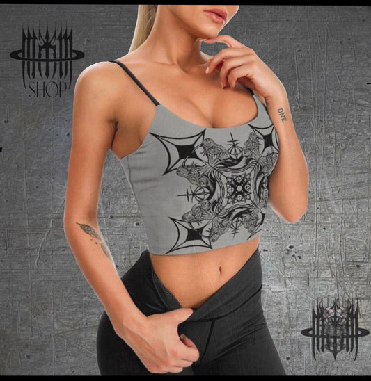 MK0KM Vintage Chic: Gothic Elegance, Comfort, and 4 Sphinx Cats on the Cross. Unique Women's Camisole for a Darkly Stylish Statement