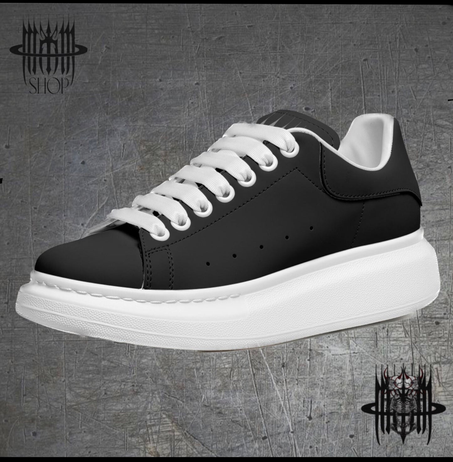 MK0KM Unisex Non Slip Lace Up Leather Sneakers