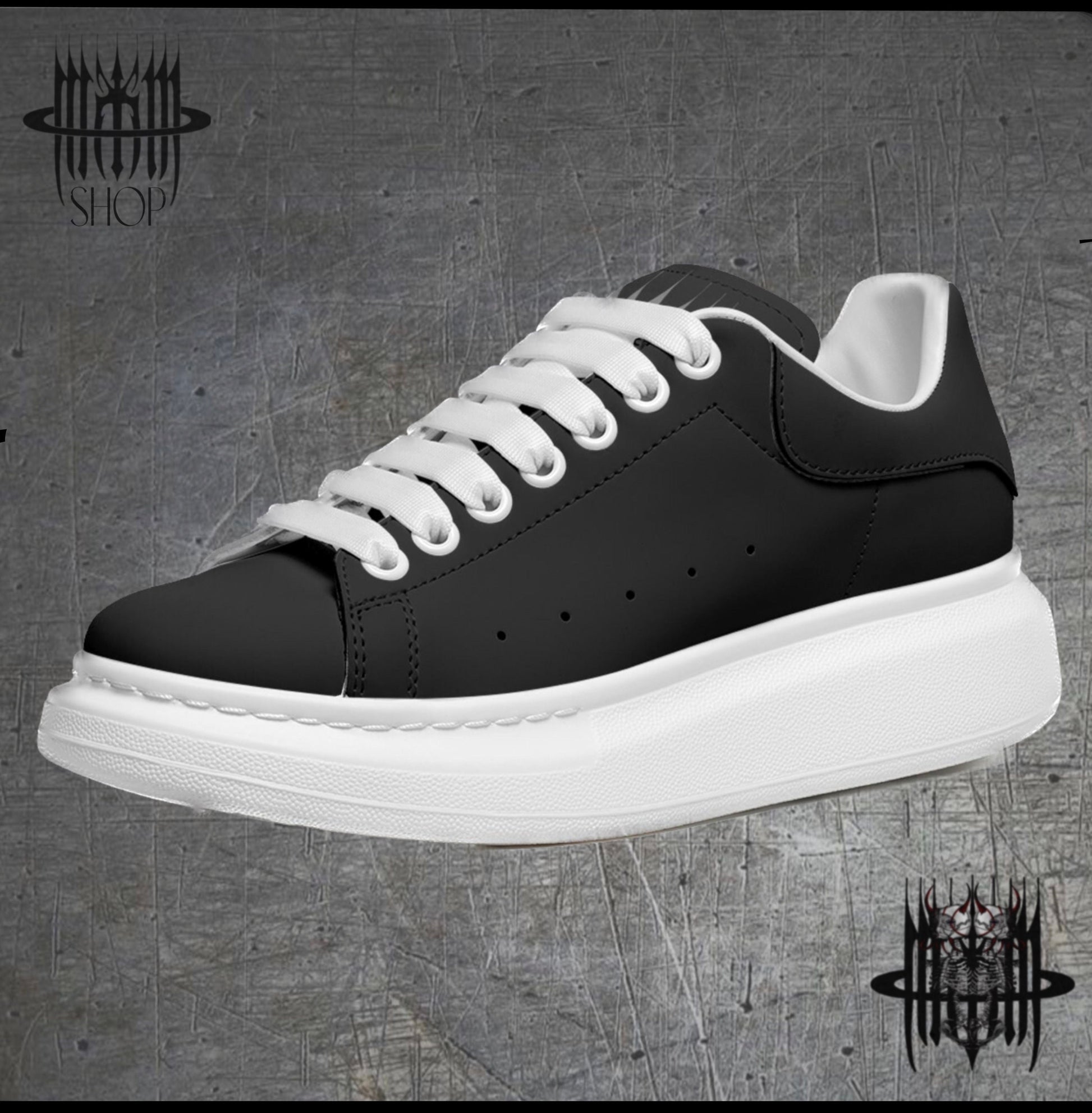 MK0KM Unisex Non Slip Lace Up Leather Sneakers