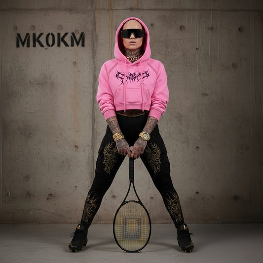 MK0KM Snow Washed Cropped Hoodie GRX pink